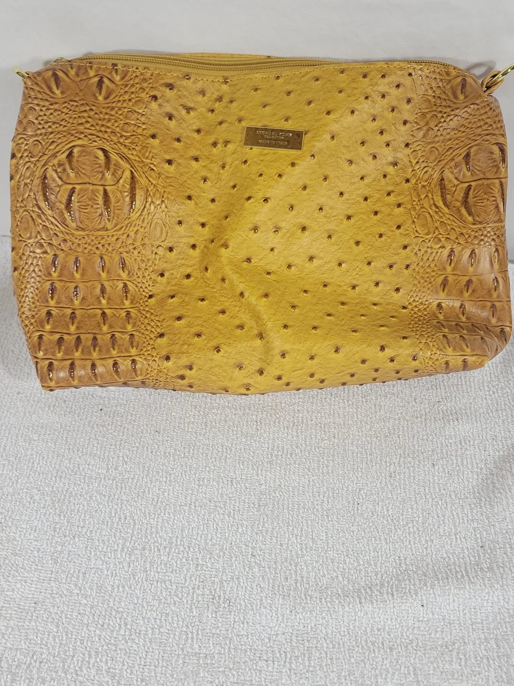 Michael Kors Tan Croc & Ostrich-Texture Drawstring Shoulder Bag
